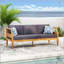 Canapé d'extérieur ASTON 3 SEATER avec accoudoirs encastrés et structure en bois d'acacia durable, parfait pour une détente élégante et confortable.