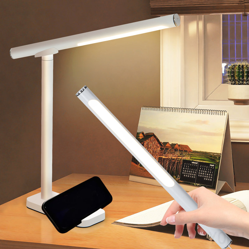 Lampe de bureau à DEL réglable à 360 °, port de charge USB, 5 modes d'éclairage et luminosité à intensité variable, lampe de chevet pour lire, bricoler, travailler, étudier (blanc)