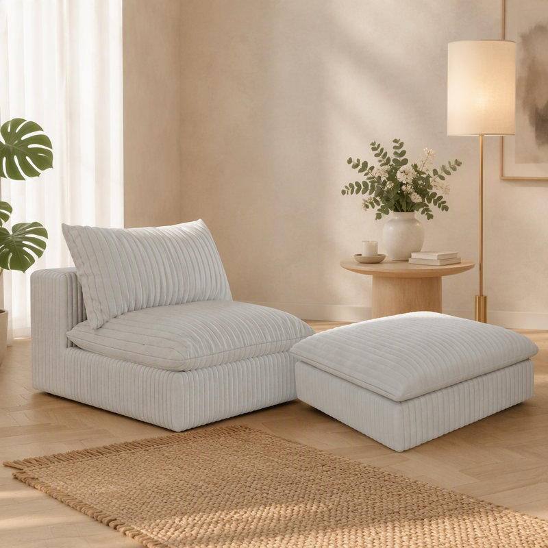1 siège du milieu + 1 repose-pieds - BLEU, Blue Fabric