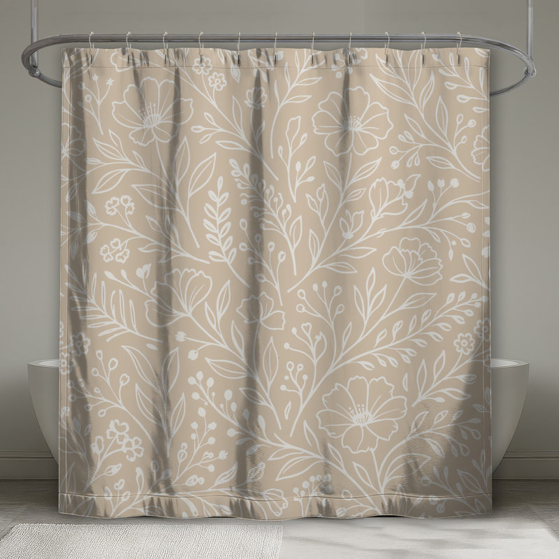 Rideaux de douche beige à motif floral très longs, 70in W x 72in H