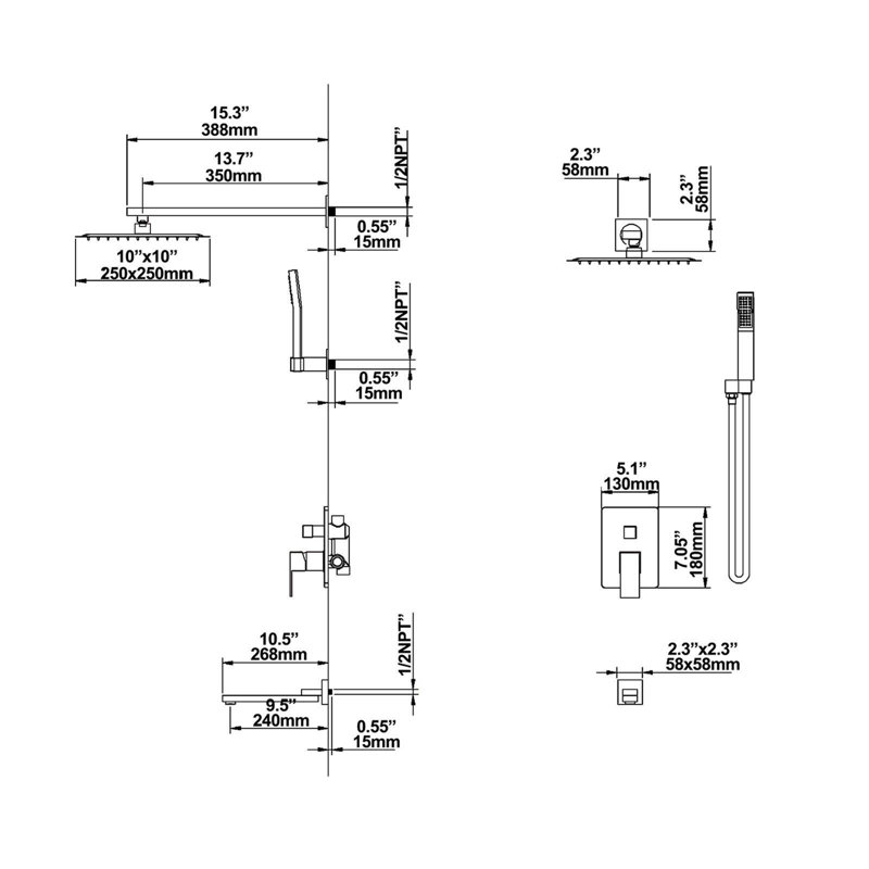 All-In-One Kit with Rough in-Valve, Brushed Gold