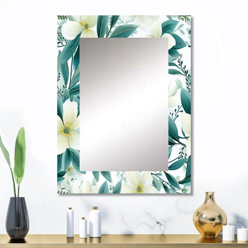 Fossen, motif botanique de feuillage océanique - miroir mural décoratif tropical, 32 po x 24 po