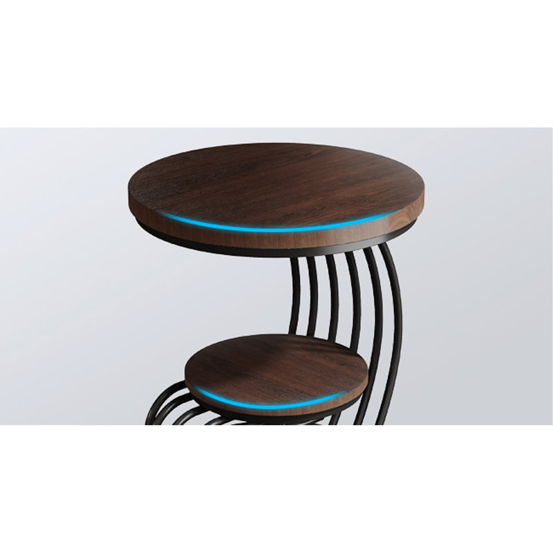 Table de bout ronde 19,68 po avec rangement à 2 niveaux - table d'appoint rustique brun avec structure en arc métallique, table de chevet compacte ou table d'appoint pour le salon, la chambre à coucher et les petits espaces