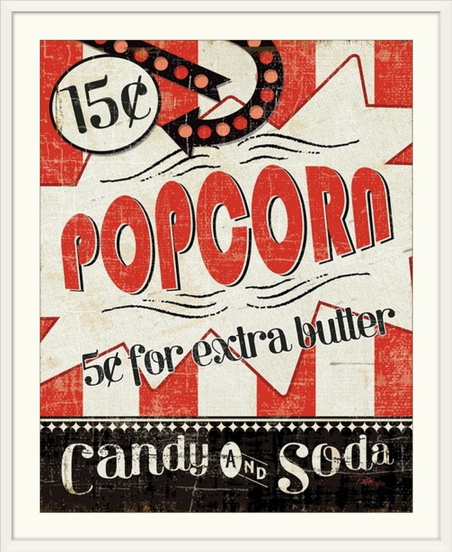 «Movie Night II», affiche vintage, H 28 po x l 24 po x P 1 po, Cadre blanc