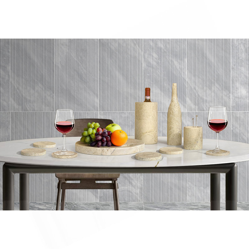 Ensemble d'accessoires de salle à manger en marbre naturel doré, jaune et beige, pierre naturelle, ensemble de luxe 10 pièces, marbre véritable, marbre véritable