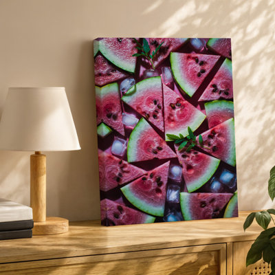 Canvas A Vibrant Close Up Composition Of Freshly Cut Watermelon Slices Wall Art Showcasing A Rich Spectrum Of Deep Pinks And Greens Canvas Wall Art