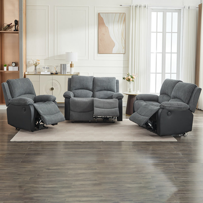 Reclining Sofa Sectional Recliner Plush Corduroy Couches Set Sofa, Power - Push Button