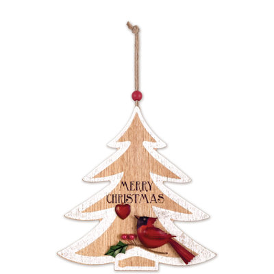 Ornement en forme de sapin de Noël en bois Heartwarming Peace On Earth - ensemble de 8