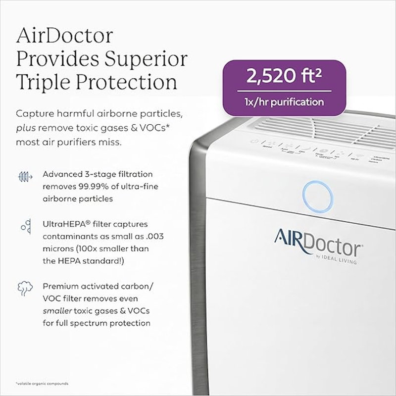 AIRDOCTOR 3500i Smart Air Purifier for Living Rooms & Bedrooms 3-Stage Filtration UltraHEPA