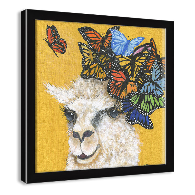 Art sur toile llama, H 13 po x l 13 po x P 1,18 po, Cadre noir