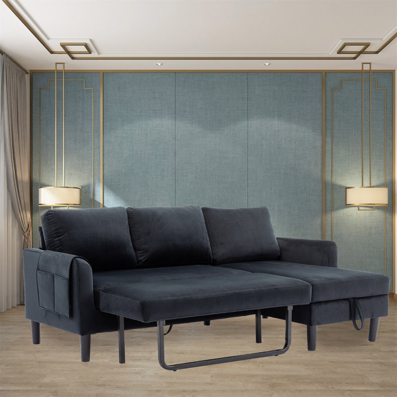 Canapé-lit à accoudoirs carrés 72,4 po Kianie, Mélange de polyester noir