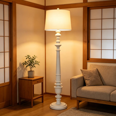 Benjamin Traditional Style Floor Lamp For Living Room And Bedroom, Modern Tall Floor Lamp With Glossy White Finish, 150W Lighting For Reading And Ambiance