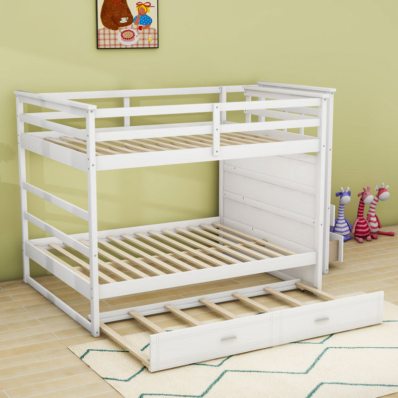 Bunk Bed With Storage Drawers And Twin Trundle, Full Over Full, White