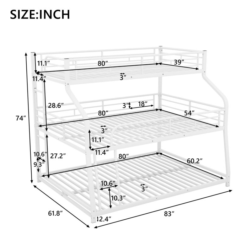 Hust Kids Twin Xl/Full Xl/Queen Bunk Bed, White