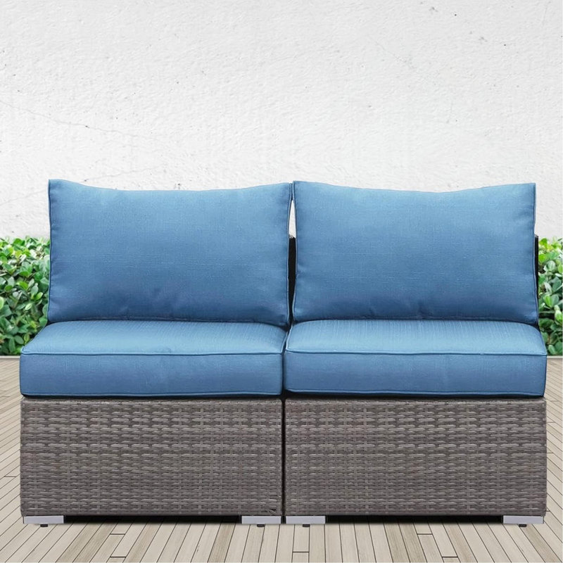 59.8"Width Outdoor Wicker Armless Sofa Set, 2-Piece Patio Loveseat Set With Cushions