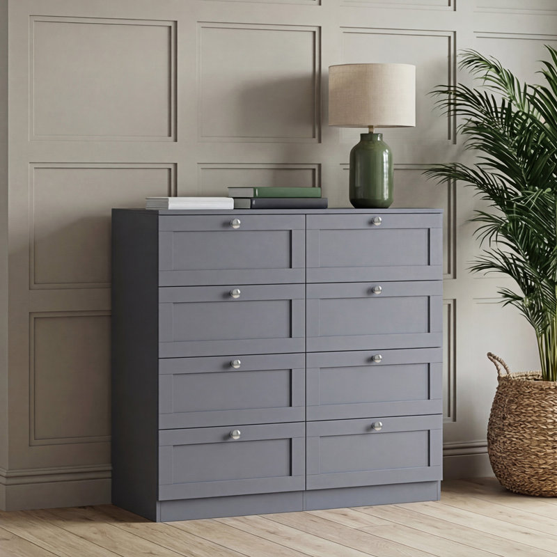 Tasneem 8 Drawer Chest of Drawers Bedroom Storage Unit Clothes Storage Cabinet Bedroom Living Room Hallway Furniture, Grey