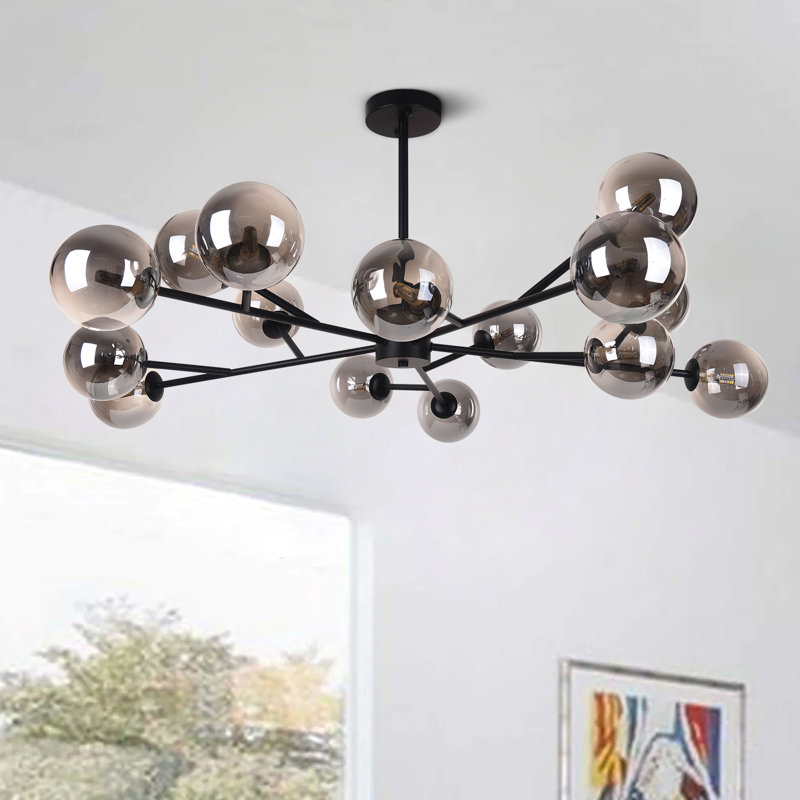 Spoffo 15-Light Modern Contemporary Glass Bubble Chandelier Sputnik Kitchen Island Pendant Lamp With Glass Shade, Black