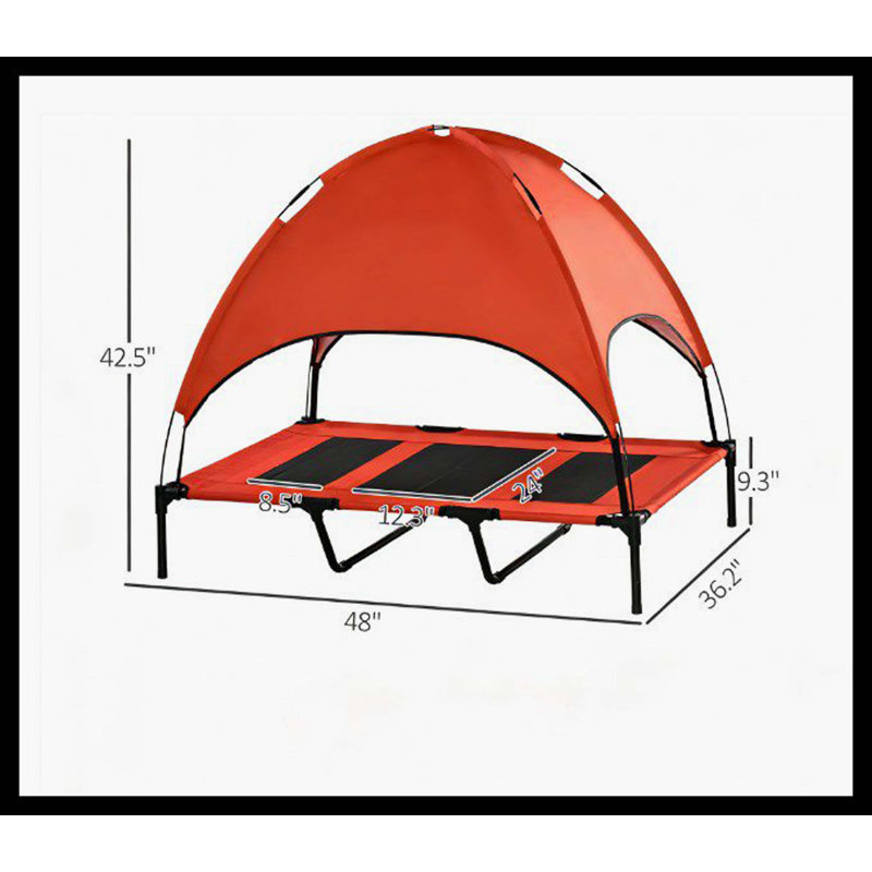 Lit pour animal de compagnie de style moderne, lit pour chien portatif surélevé, 42.5" H x 48" W x 36.3" D, Noir / Rouge