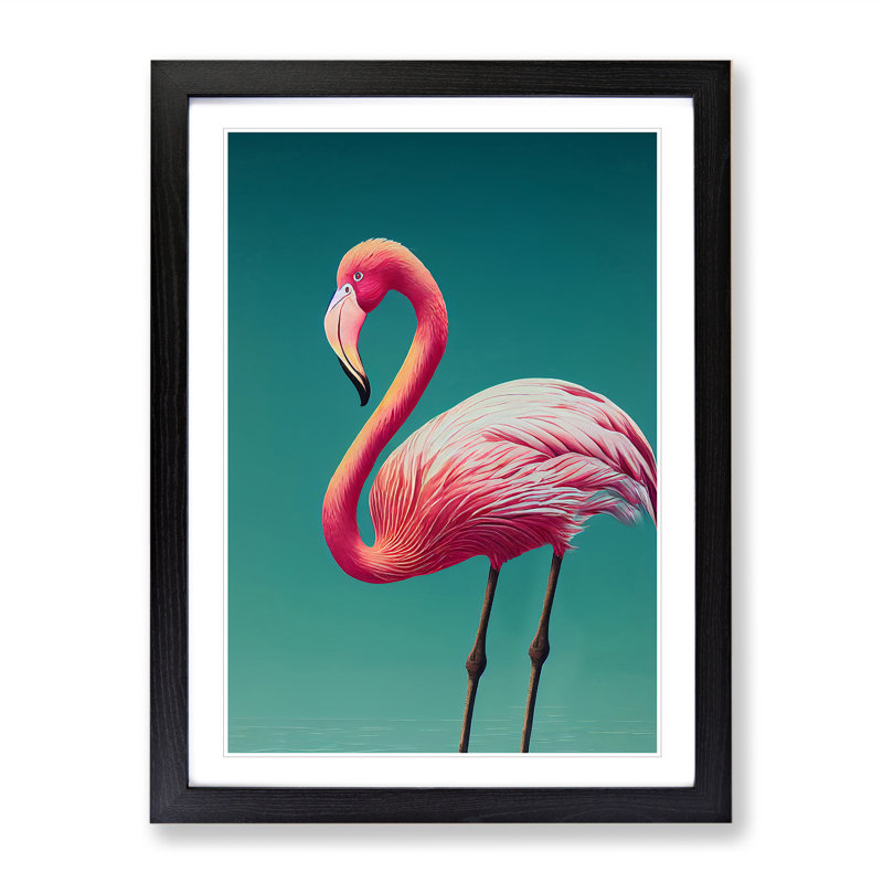 Dignified Flamingo - Single Picture Frame Print, Black, 64cm H x 46cm W x 2cm D