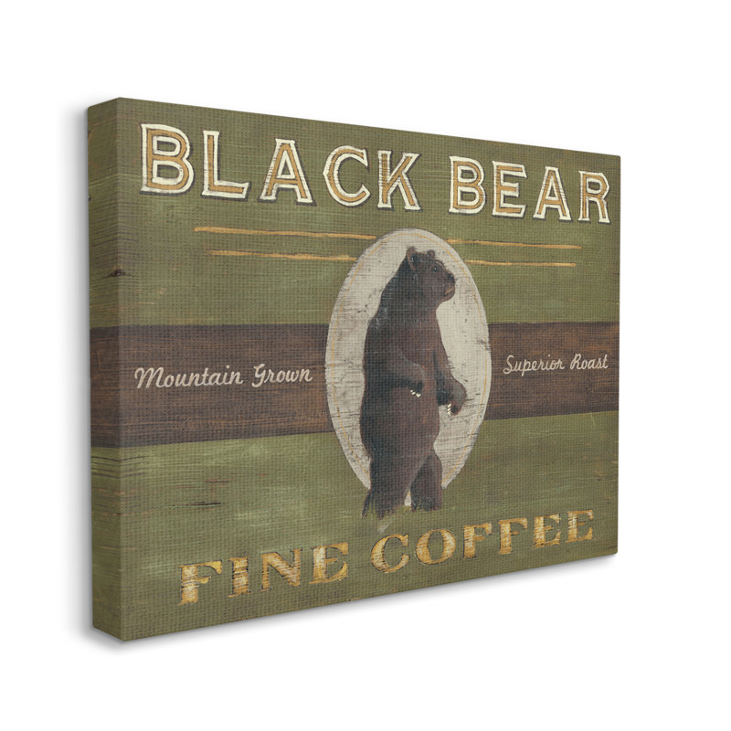 «Black Bear Fine Coffee Rustic Kitchen Mountain Animal» par June Erica Vess - Art textuel sur toile, H 30 po x l 40 po