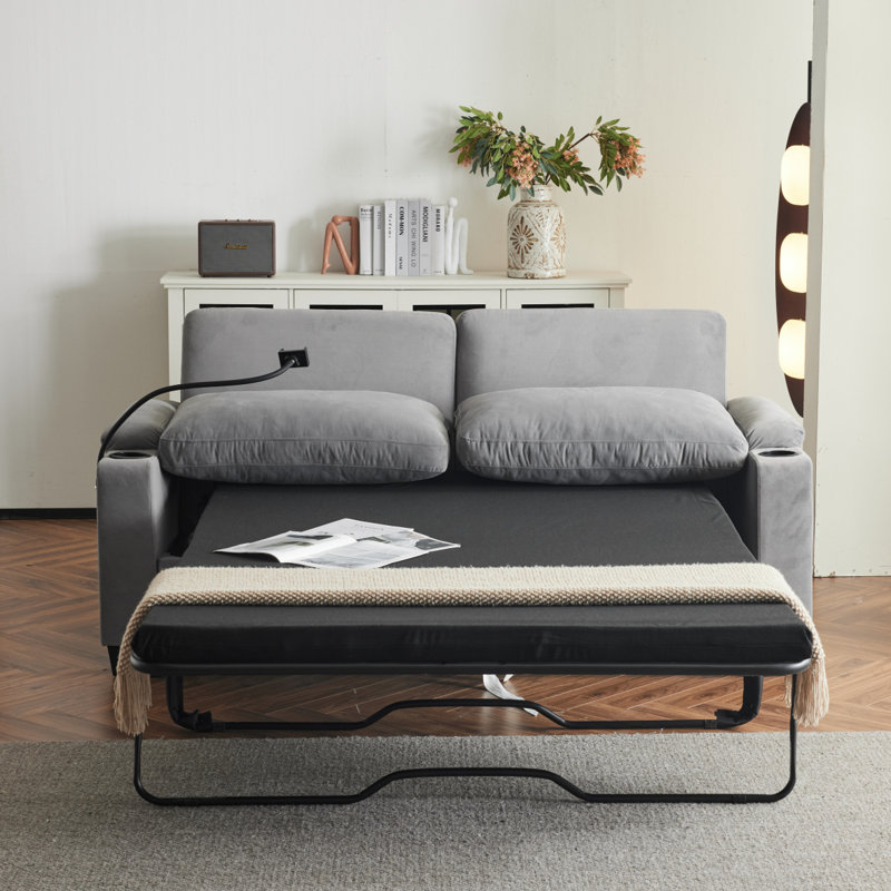 Pull-Out Chenille Queen Sofa Bed With Memory Foam Mattress, Black