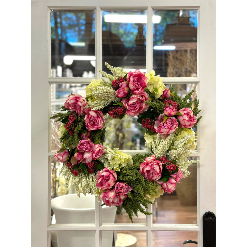 25" Spring Wreath with Peonies and Hydrangeas