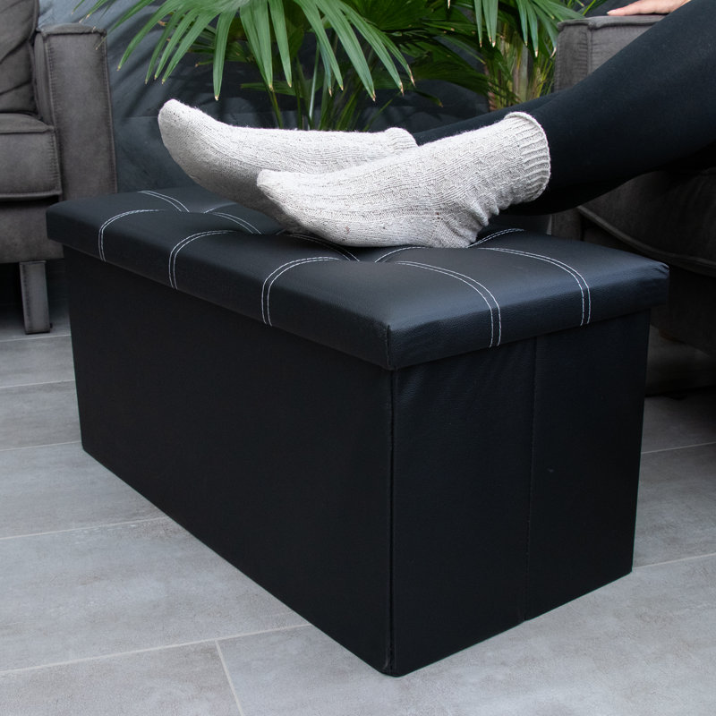 Chaker 78cm Wide Faux Leather Rectangle Solid Colour Ottoman with Storage, Black