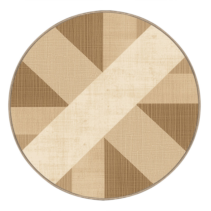 Machine Washable Bemott Cottage Americana Plaid Rug in Brown – Beige Binding, 8' Round
