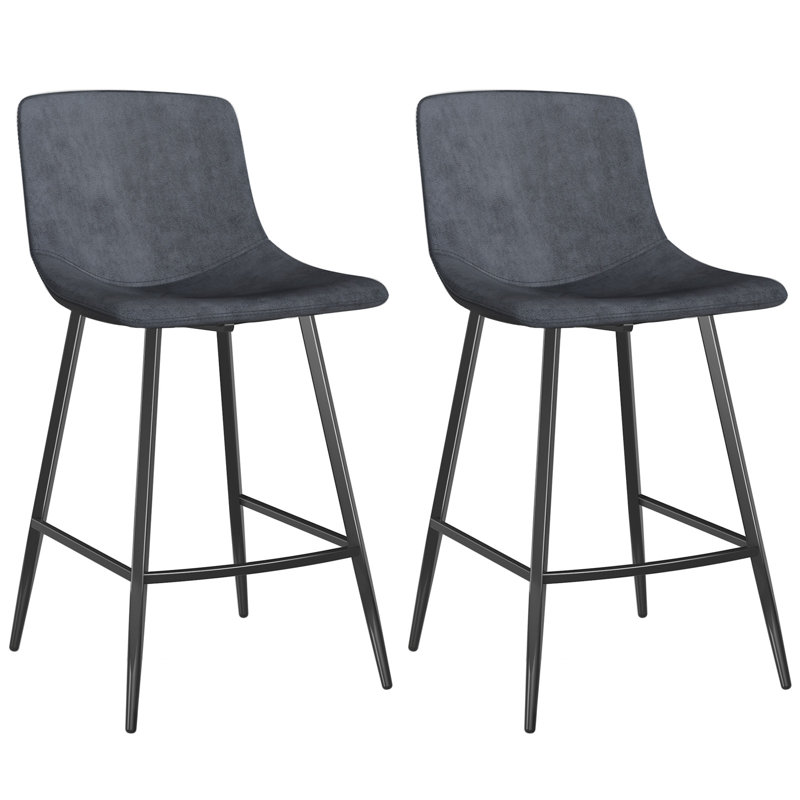 Nevaeah Upholstered Counter Stool with Metal Frame, Black, 2