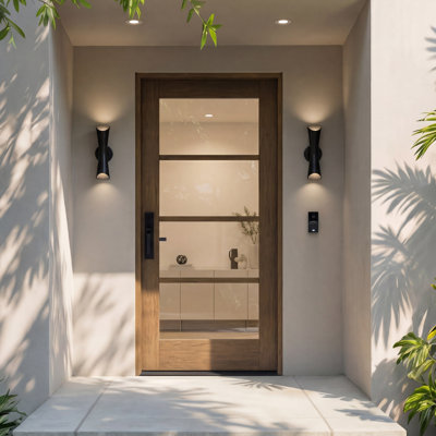 G10402-SW-80 | 80" Single Door, RTA Prehung Exterior, SDL 4 Lite, Unfinished Mahogany Wood