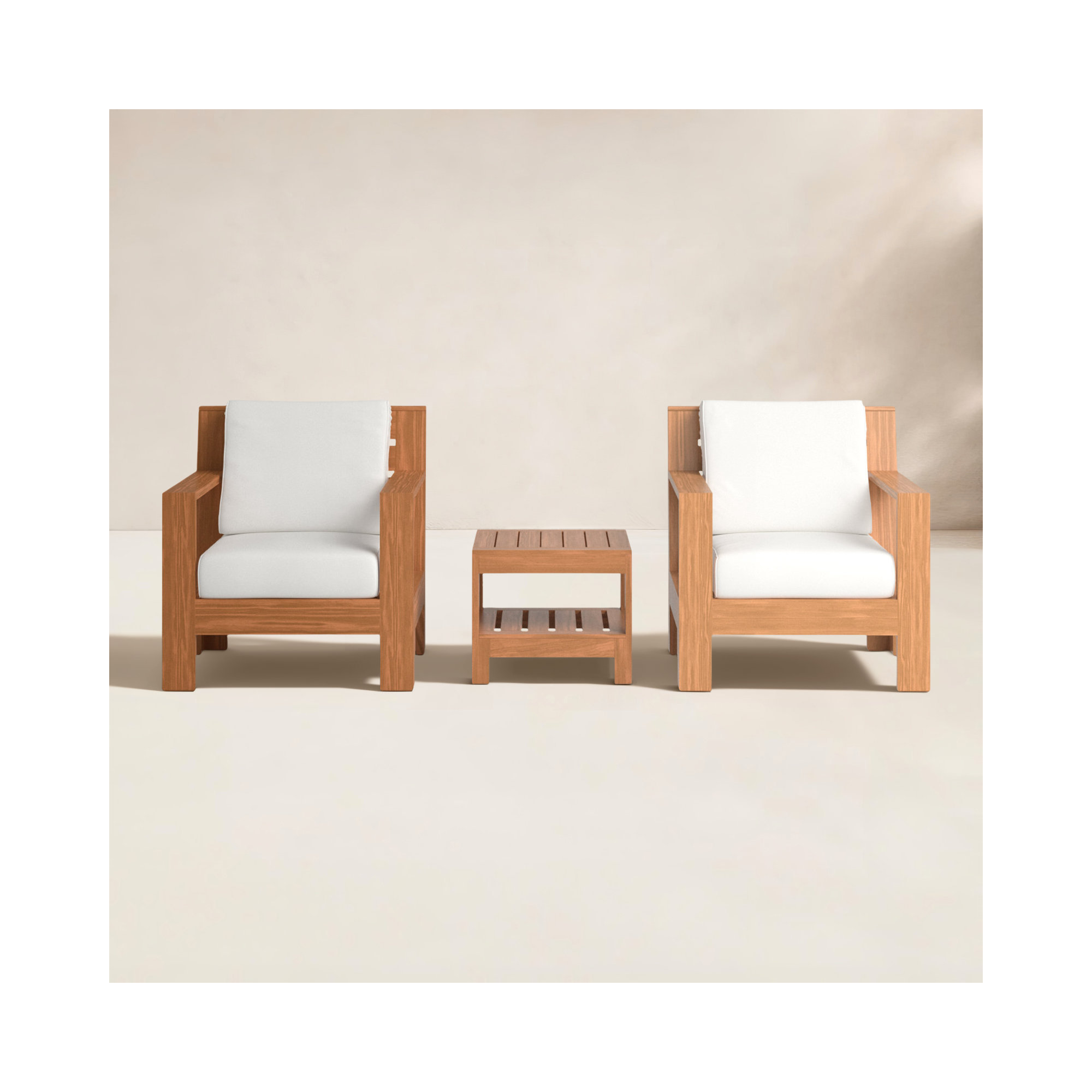 Glenlee Teak 3-Piece Seating Group, Off White
