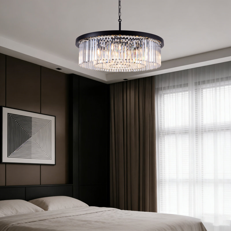 Luminaire de lustre cylindrique en cristal noir moderne pour cuisine de salle à manger