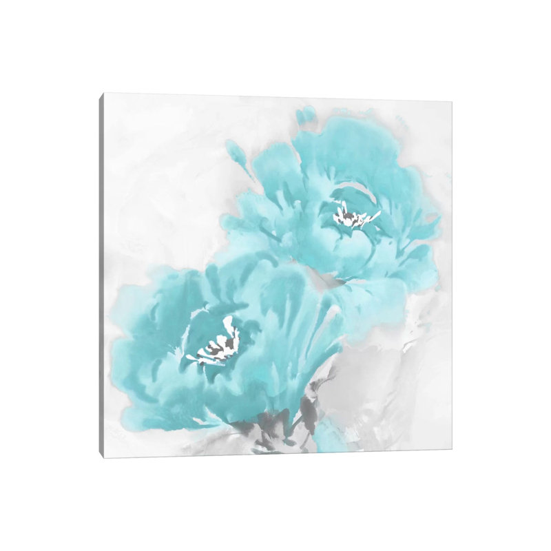 Flower Bloom In Aqua I by Jesse Stevens - Print on Canvas, 30.48 cm H x 30.48 cm W, Wrapped Canvas