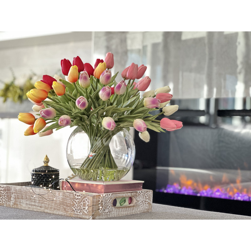 Arrangement floral moderne 60 tulipes, Rose/rouge
