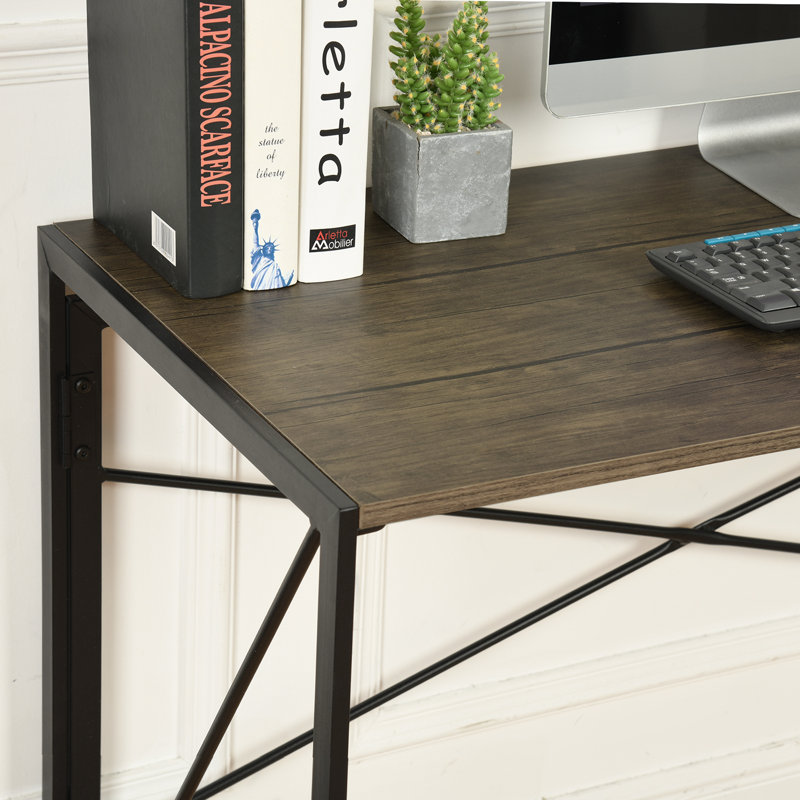 28.3"H×55.1"W Wooden Desktop Folding Computer Desk with Metal Frame, Gray, 28.3" H x 55.1" W x 19.7" D