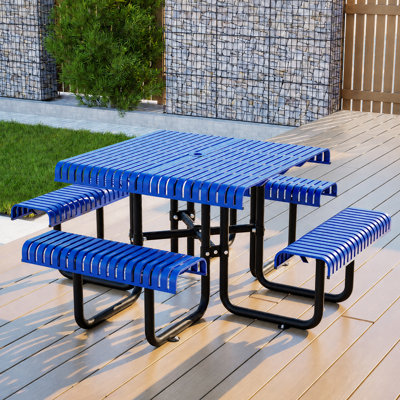 Ensemble de salle à manger robuste pour patio, table en métal de 80,7 pouces, mobilier de jardin moderne