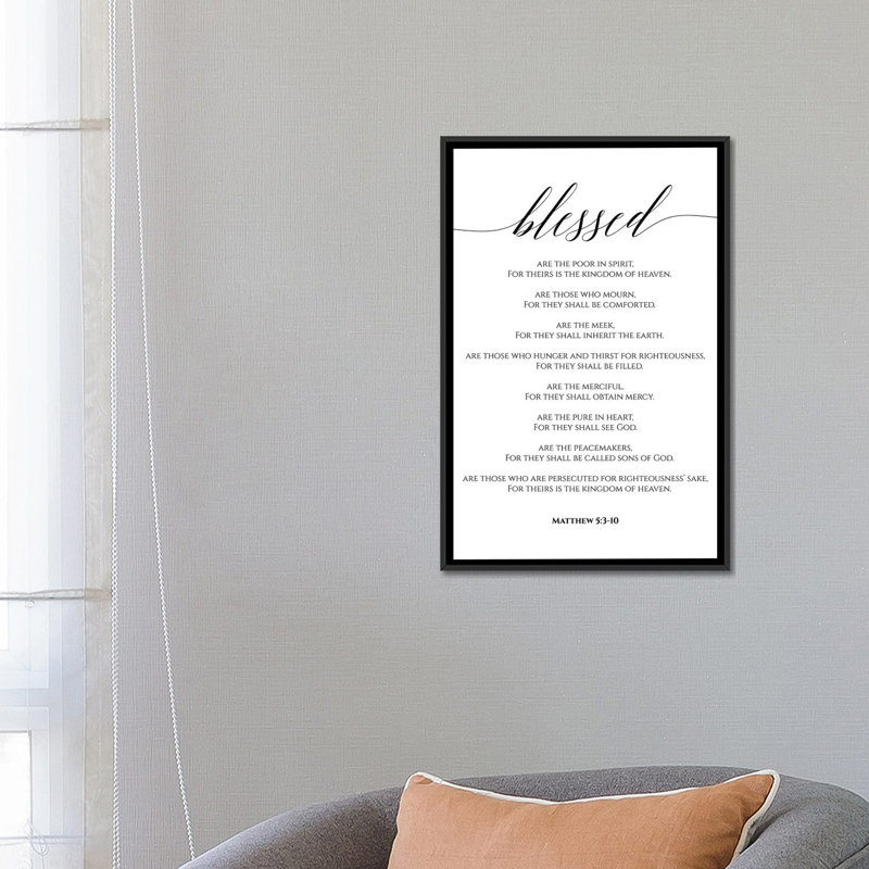 "Béatitudes, Matthieu 5:3-10" par Eden Printables, reproduction d’art textuel, Pas de tapis, Toile avec cadre noir
