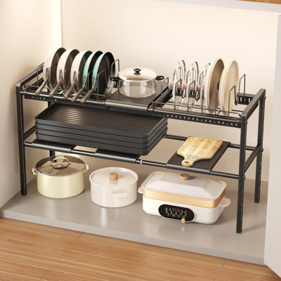 Pots And Pans Organizer Under Cabinet, Expandable 2 Tier Under Sink Organizers And Storage Adjustable Height Kitchen Pot And Pan Lid Holder Rack With 12 Dividers Under Cabinet Shelf
