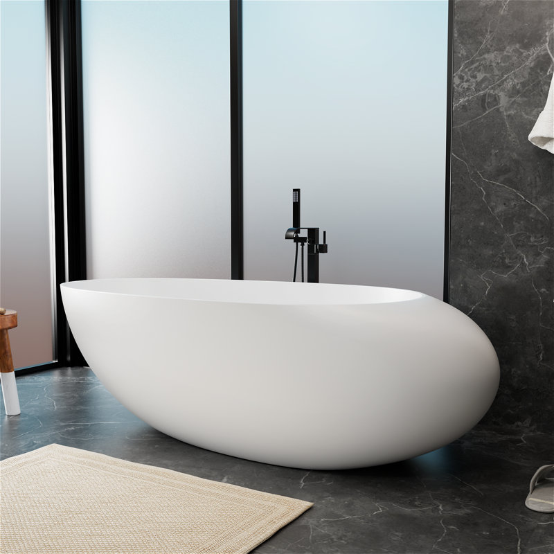 71"Ergonomically Designed Luxury Freestanding Soaking Stone Bathtub With Pop-Up Drain And Overflow, Cupc Certified