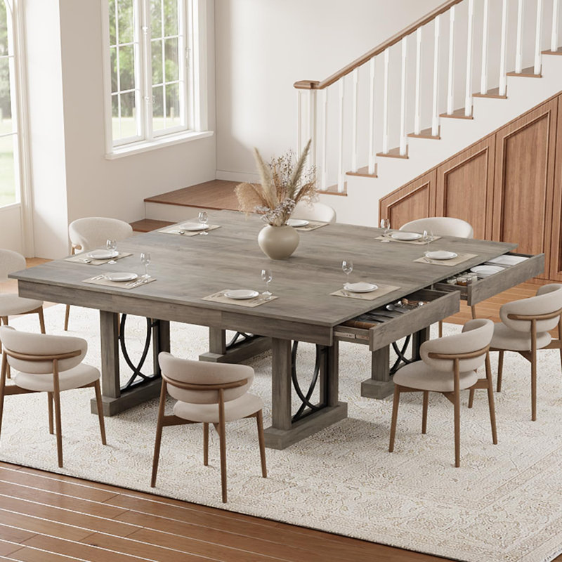71-Inch Rectangular Dining Table with Two Drawers, Wooden Kitchen Table w/Large Tabletop & Sturdy Frame, Large Dining Table for 6-8 with Double Pedestal, for Dining Room, Office