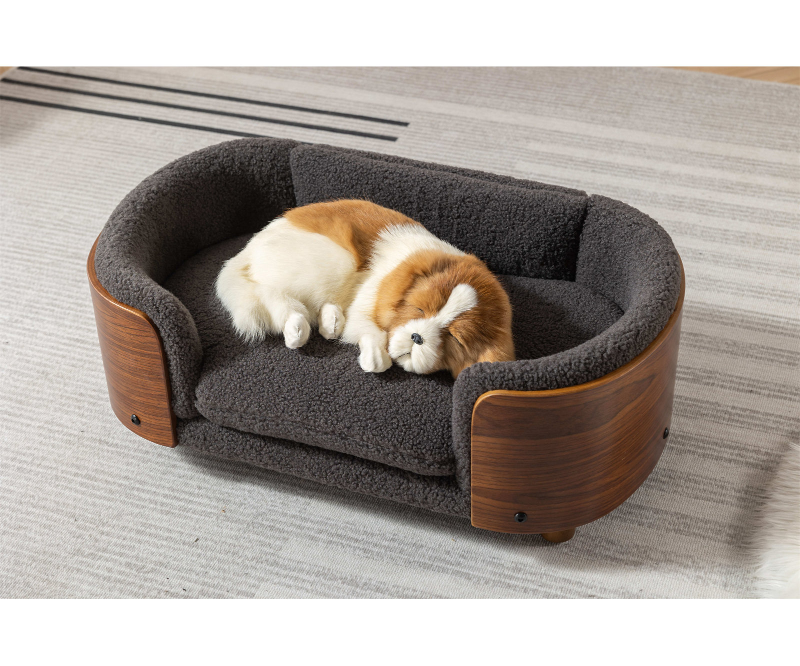 Inira Pet Bed, 11.02" H x 38.58" W x 26.77" D, Dark Gray/Walnut