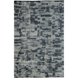 Wool Geometric Area Rug in Black/Light Gray