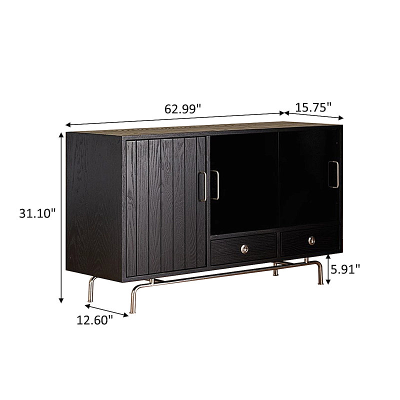 Buffet de salle à manger 62,99 po, H 31,1 po x l 62,99 po x P 15,75 po, Noir