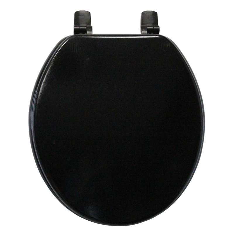 Solid Black Wood Round Toilet Seat with Non-Slip Bumpers