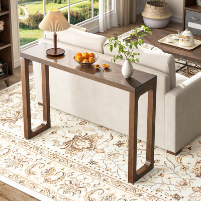 Console en bois massif - table de vestibule étroite, tables de canapé de 39,4 pouces derrière le canapé, consoles de ferme pour vestibule, couloir, salon, vestibule, assemblage facile - noyer