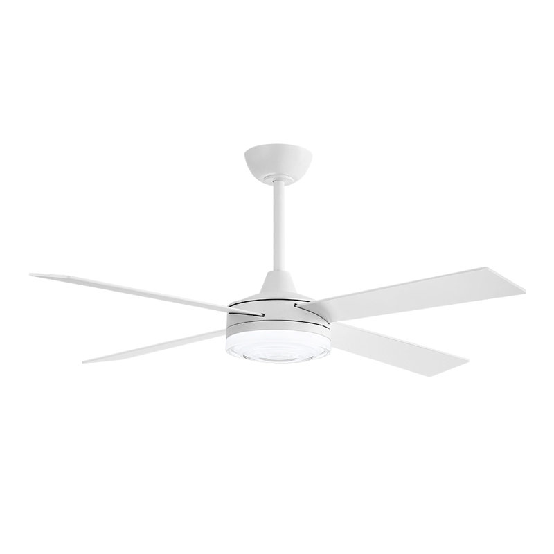 52 po Ventilateur de plafond à DEL 4 pales avec abat-jour en verre, White, White, Blanc