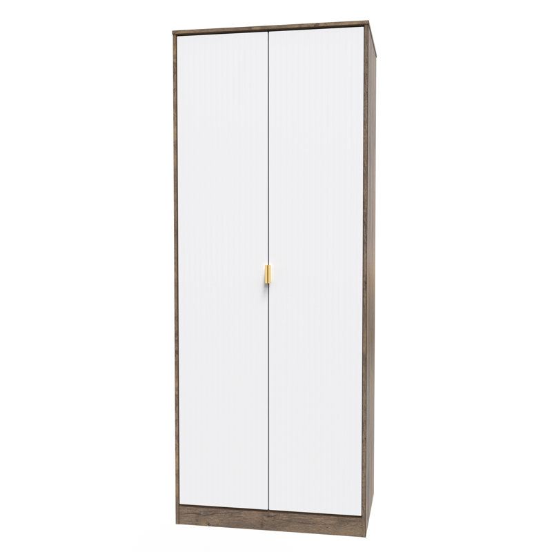 Fully Assembled 2 Door Wardrobe, 197cm H x 111cm W x 53cm D, Vintage Oak