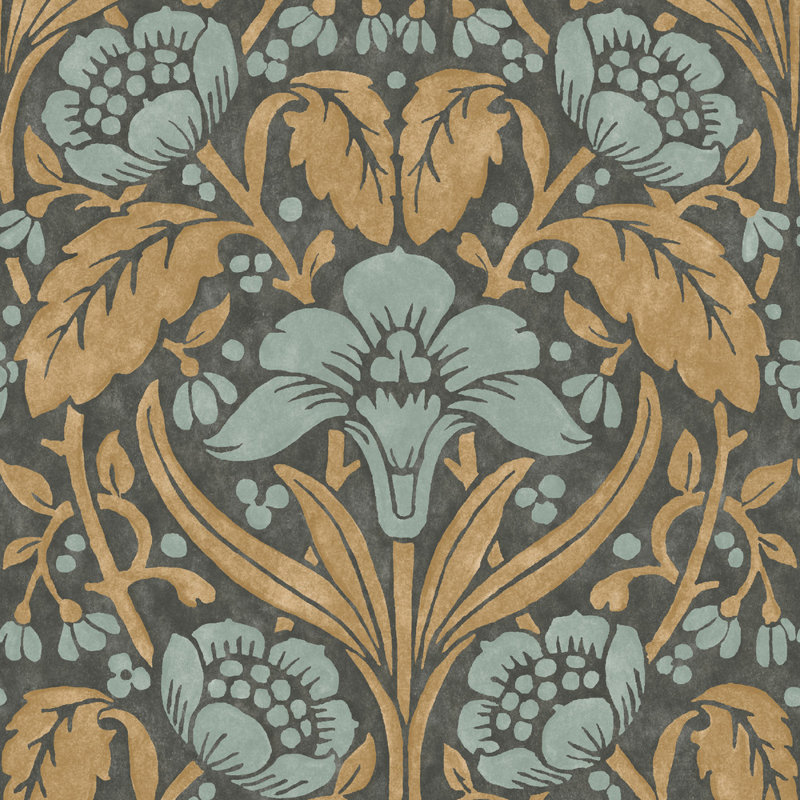 2'9" L x 27.58" W Wallpaper Roll, Aqua/Ochre