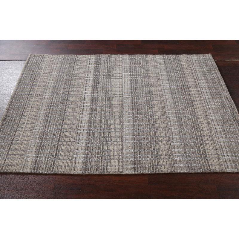 Tapis contemporain rayé en laine noué à la main 4 x 6