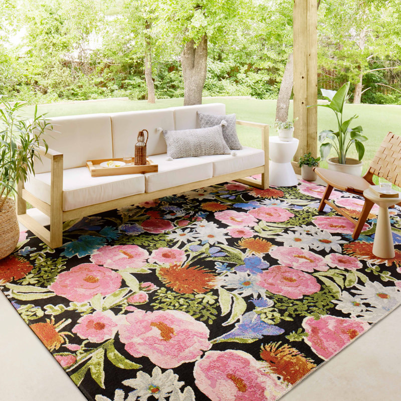 Loloi Botanical Black / Multi Area Rug, Rectangle 5'3" x 7'8"